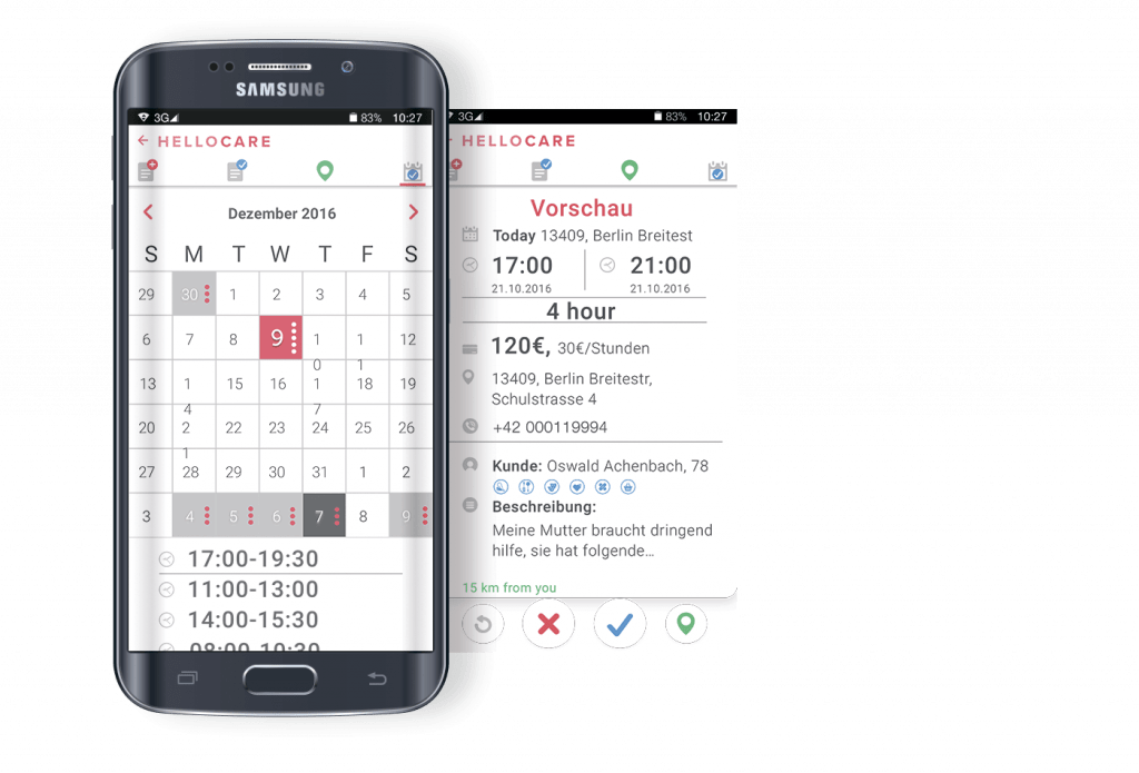 HelloCare, Calendar view of orders