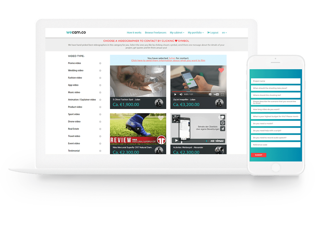 Wecam mobile and desktop design