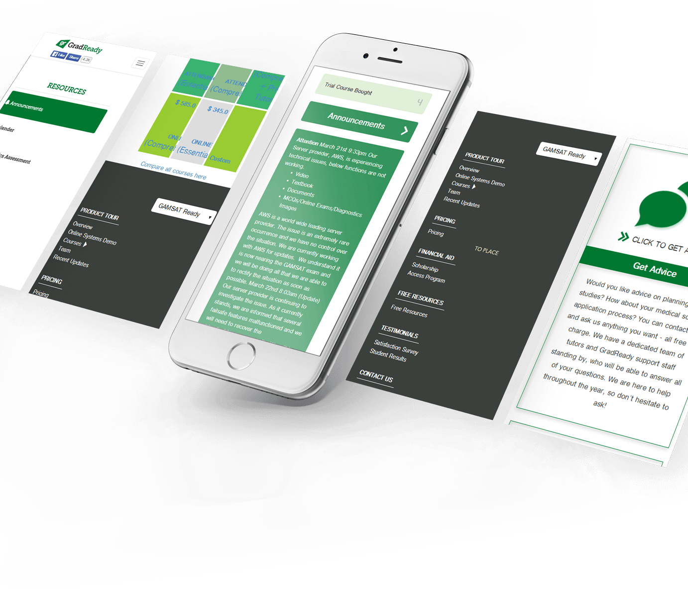 GradReady SaaS platform mobile interface