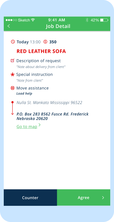 KwikiMove accepted job detail for mover. Syndicode