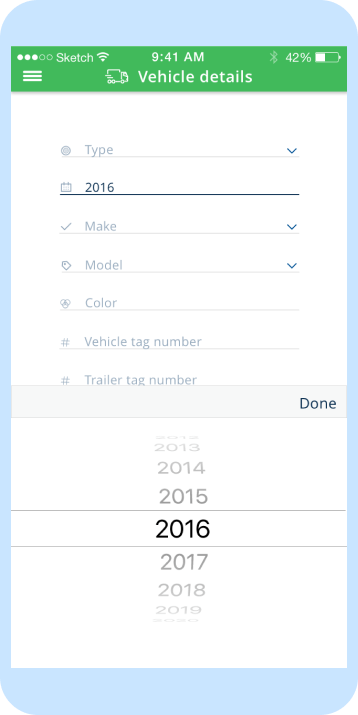 KwikiMove Mover registration workflow, car year selection. Syndicode