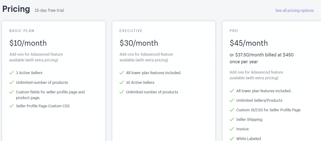 Shopify marketplace pricing
