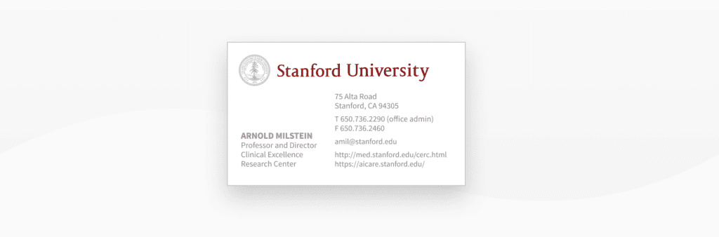 Business card of Stanford University