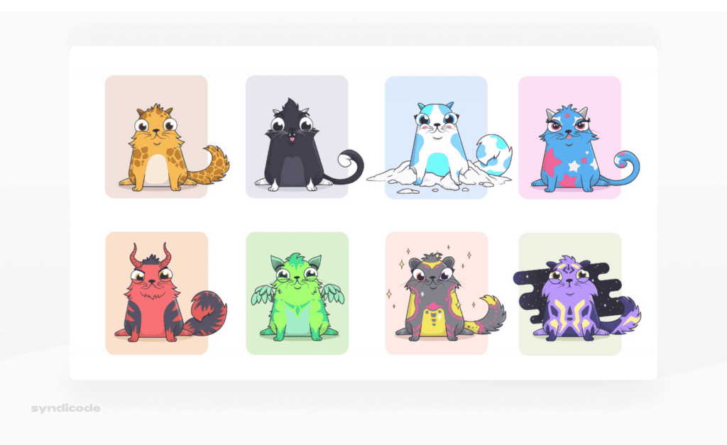 CryptoKitties characters as examples of NFTs