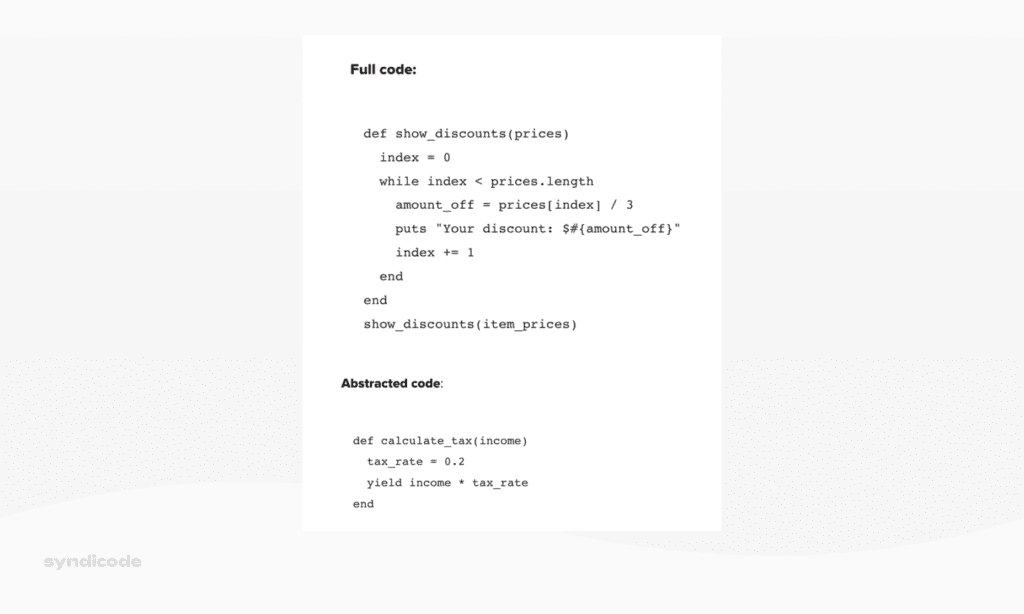 An excerpt of Ruby code