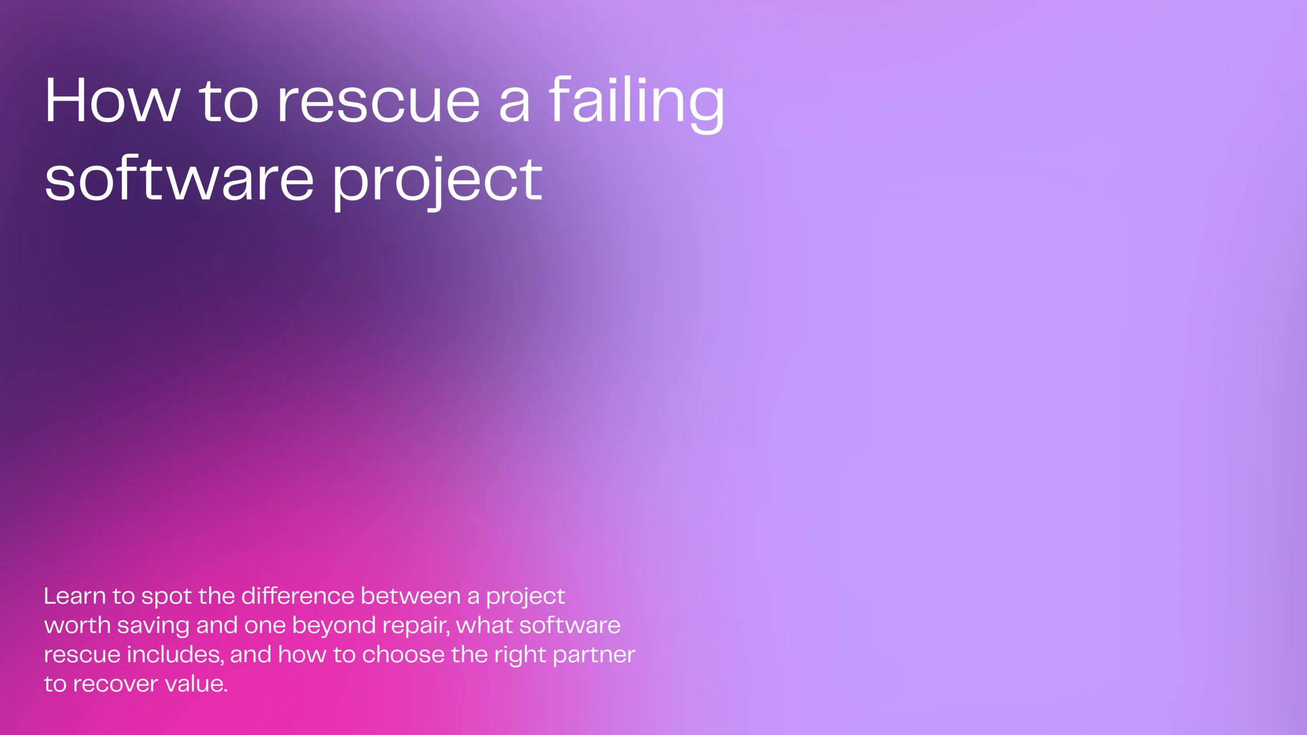 Everything You Need to Know to Rescue a Struggling Software Project